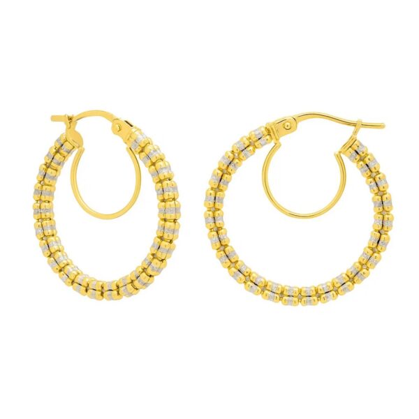 14K Two Tone Gold Iced Round Hoop Earrings - Two-Tone Gold