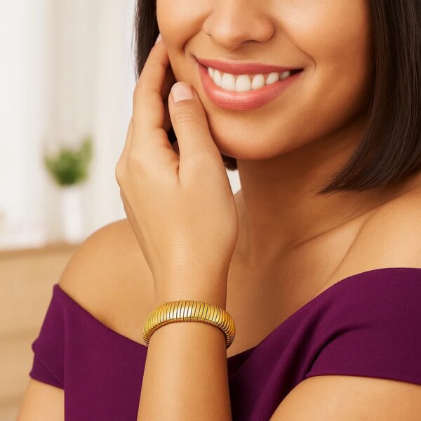 Sterling Silver Yellow Gold Plated Standard Thick Tubogas Bracelet (12.00 mm) - alternate view 5