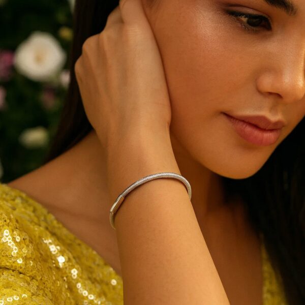 Sterling Silver Rhodium Plated Basketweave Stretch Bangle - alternate view 3