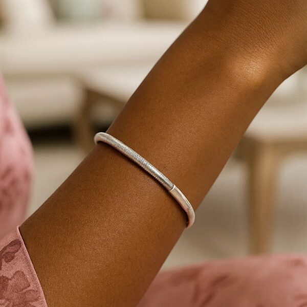 Sterling Silver Rhodium Plated Basketweave Stretch Bangle - alternate view 4
