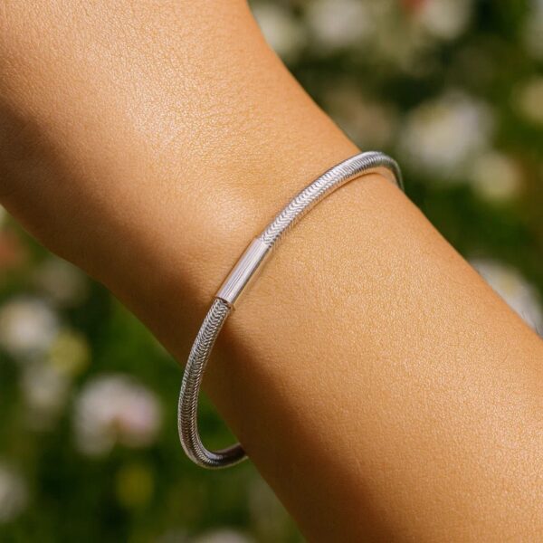 Sterling Silver Rhodium Plated Basketweave Stretch Bangle - alternate view 5