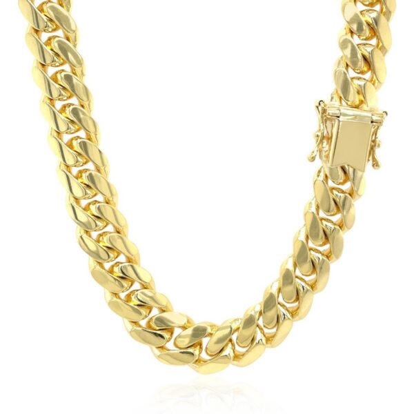 14k Yellow Gold Classic Miami Cuban Solid Chain (10.10 mm) - alternate view 3