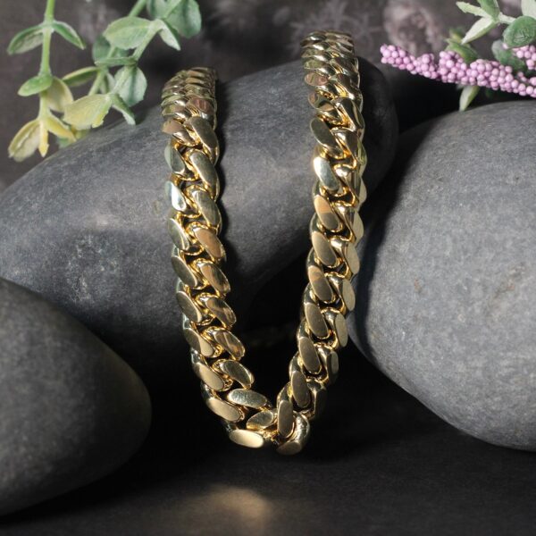 14k Yellow Gold Classic Miami Cuban Solid Chain (10.10 mm) - alternate view 5