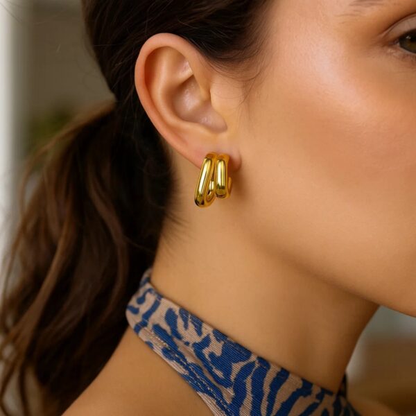 Sterling Silver Yellow Gold Plated Double Row Big and Small Hoop Earrings - alternate view 2