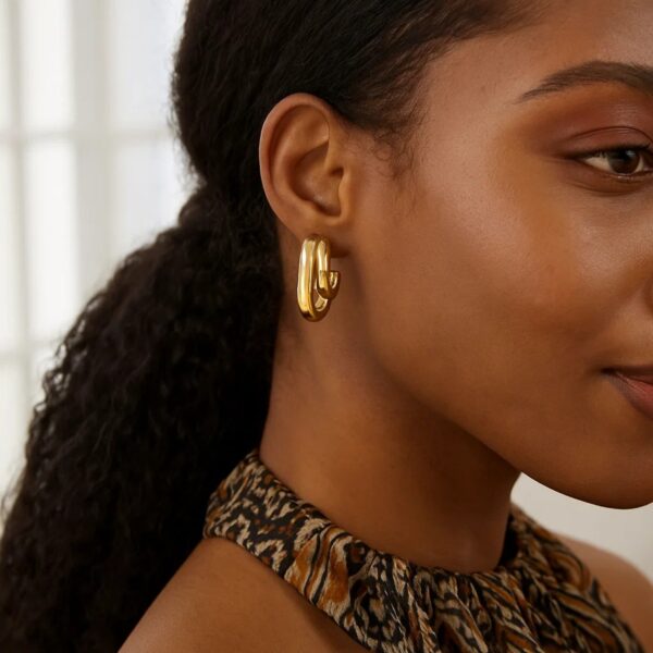 Sterling Silver Yellow Gold Plated Double Row Big and Small Hoop Earrings - alternate view 3