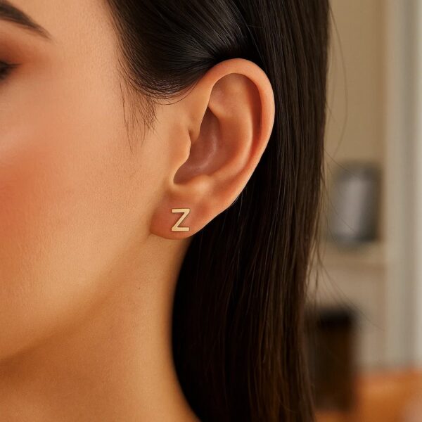14K Yellow Gold Yours Truly Initial Z Stud Earrings - alternate view 2