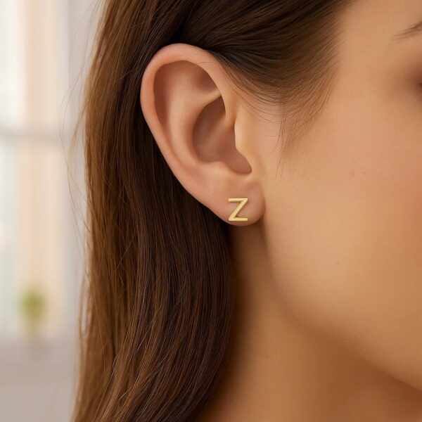 14K Yellow Gold Yours Truly Initial Z Stud Earrings - alternate view 3