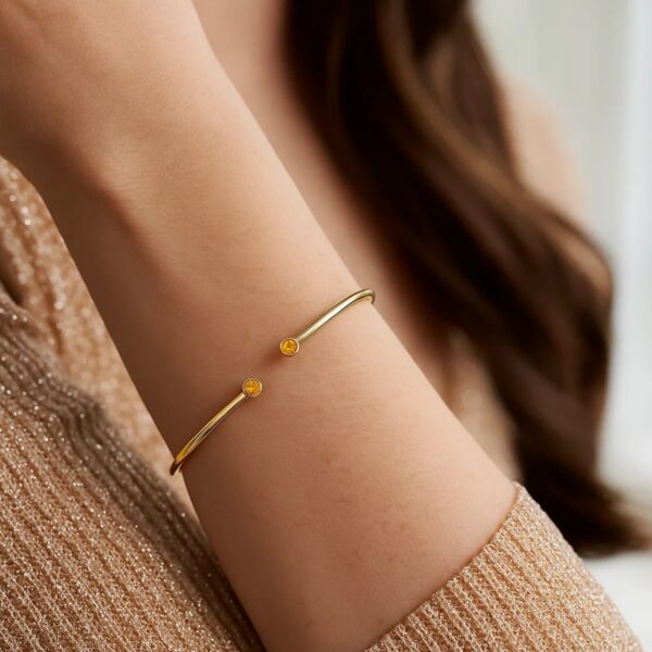 14K Yellow Gold Citrine Open Cuff Bangle (2.00 mm) - alternate view 3