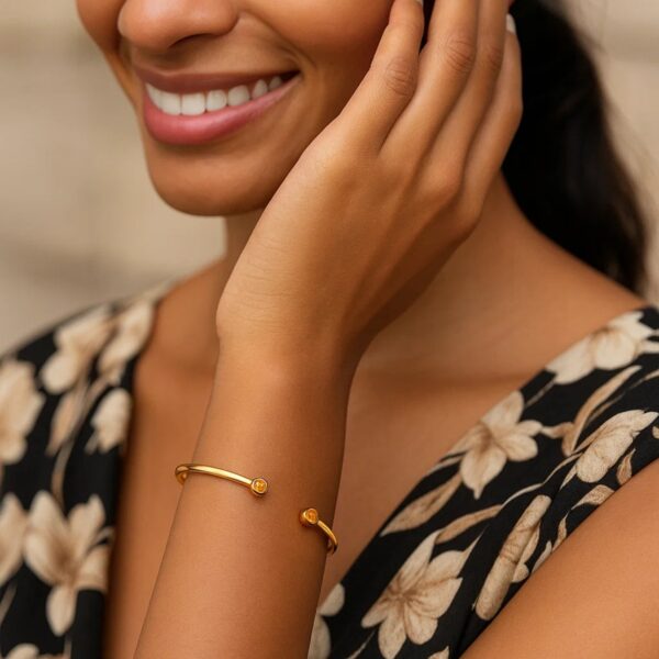 14K Yellow Gold Citrine Open Cuff Bangle (2.00 mm) - alternate view 4