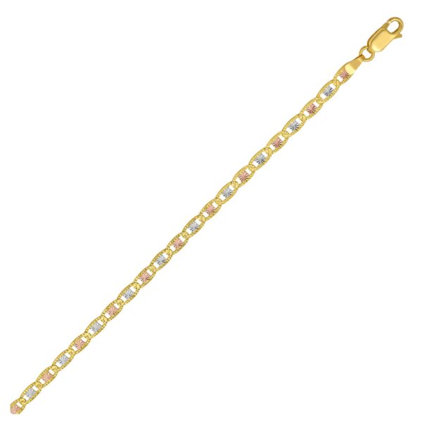 14K Tri Color Gold Pave Valentino Chain (3.50 mm) - Tri-Color Gold