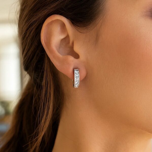 Sterling Silver Channel Set CZ Hoop Earrings (3x15 mm) - alternate view 2