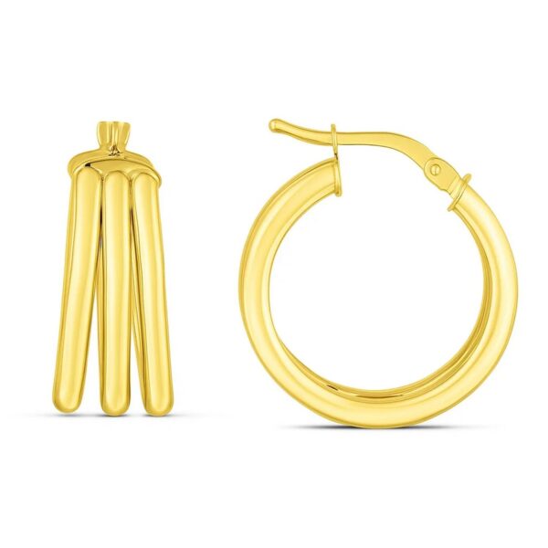 14K Yellow Gold Large Triple Row Hoop Earrings (15.00 mm) - alternate view 2