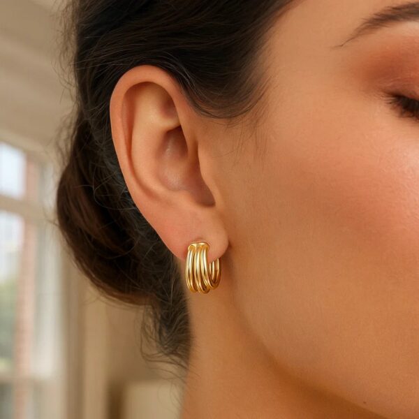 14K Yellow Gold Large Triple Row Hoop Earrings (15.00 mm) - alternate view 3