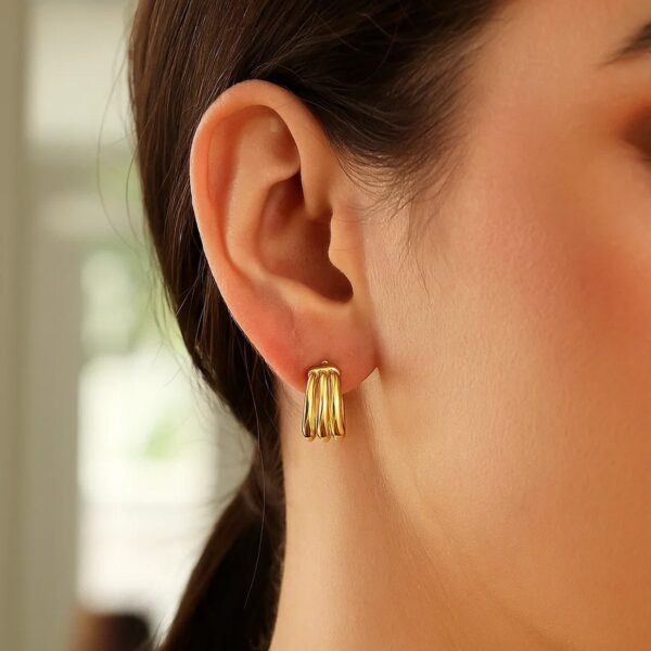 14K Yellow Gold Large Triple Row Hoop Earrings (15.00 mm) - alternate view 4