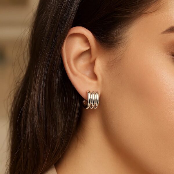 Sterling Silver Triple Row C Hoop Earrings - alternate view 3