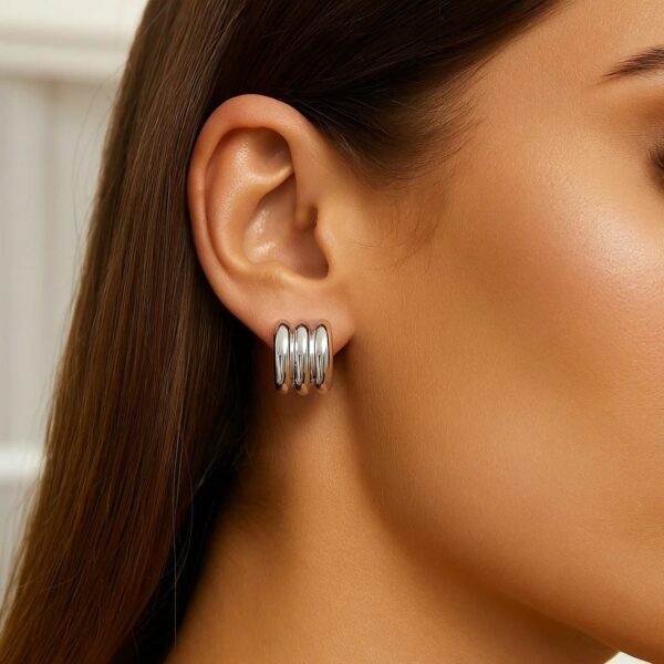 Sterling Silver Triple Row C Hoop Earrings - alternate view 4