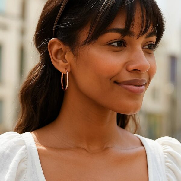 Classic Hoop Earrings in 14K Rose Gold (2x30 mm) - alternate view 2