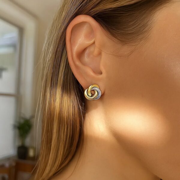 14k Two-Tone Gold Shiny Intertwined Open Circle Earrings - alternate view 3