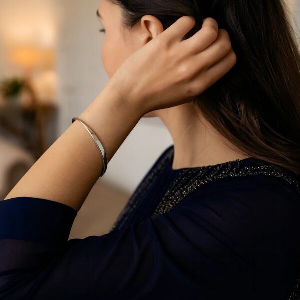 Sterling Silver Rhodium Plated Sculpted Cuff Bangle - alternate view 3
