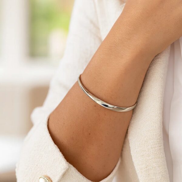 Sterling Silver Rhodium Plated Sculpted Cuff Bangle - alternate view 4