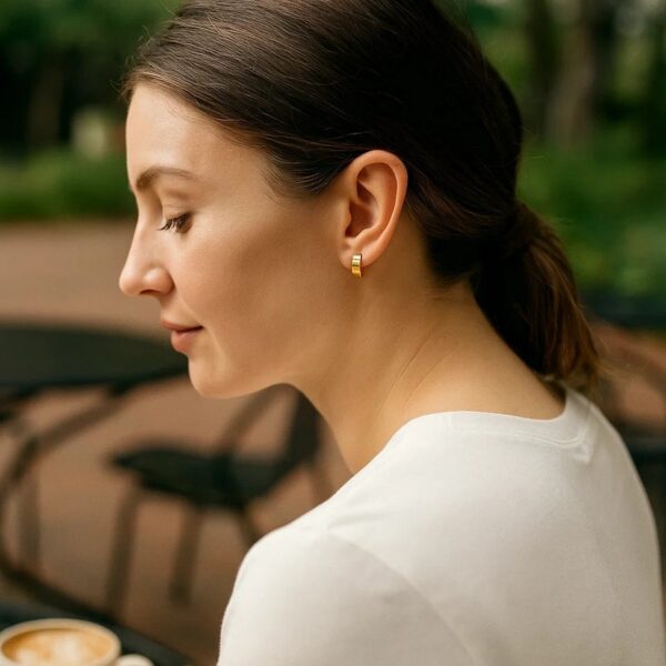 10k Yellow Gold Snuggable Hoop Earrings - alternate view 2