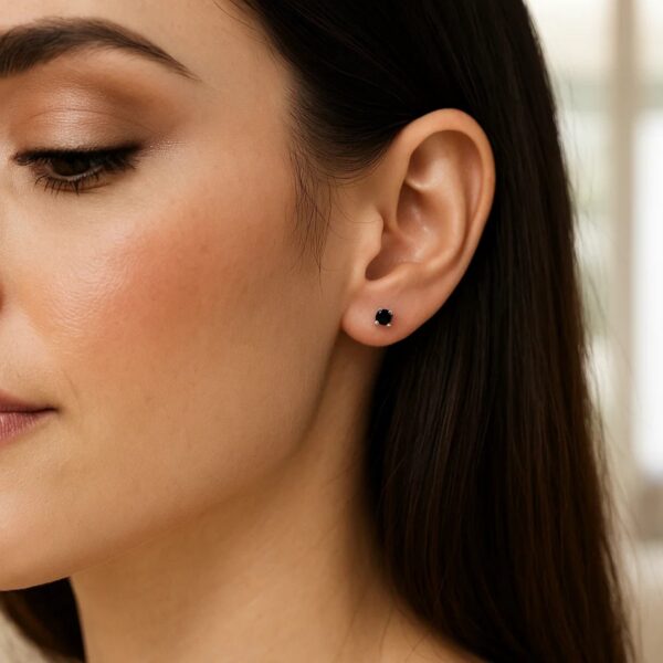 14k White Gold Black 3mm Faceted Cubic Zirconia Stud Earrings - alternate view 4