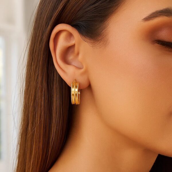 14K Yellow Gold Double Sparkle Spring Hoops Earrings - alternate view 2