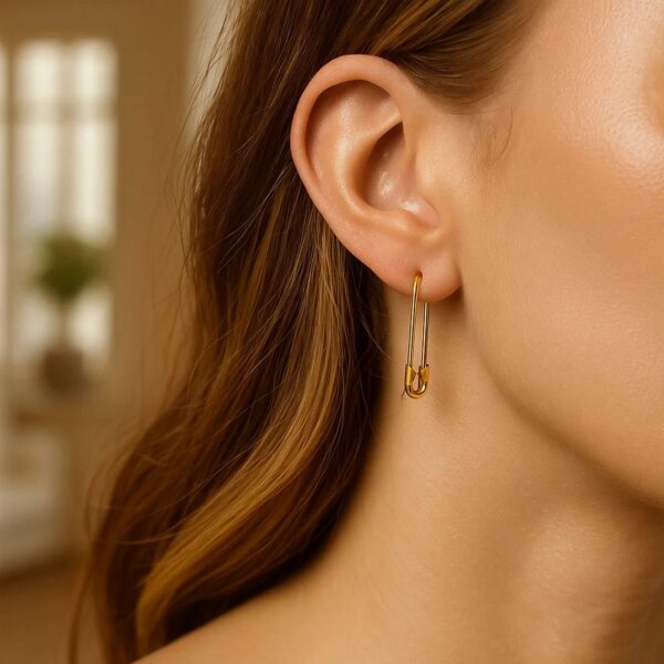 14k Yellow Gold Safety Pin Earrings - alternate view 2