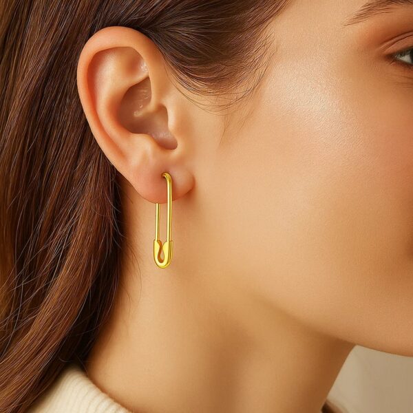 14k Yellow Gold Safety Pin Earrings - alternate view 3