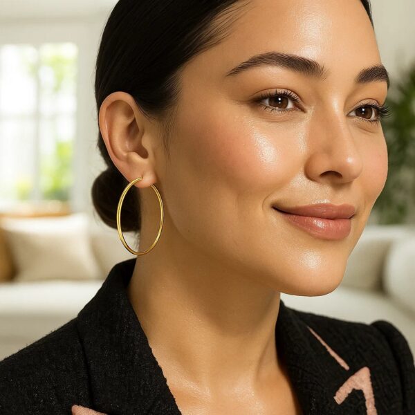 10k Yellow Gold Polished Hoop Earrings (2x40 mm) - alternate view 4