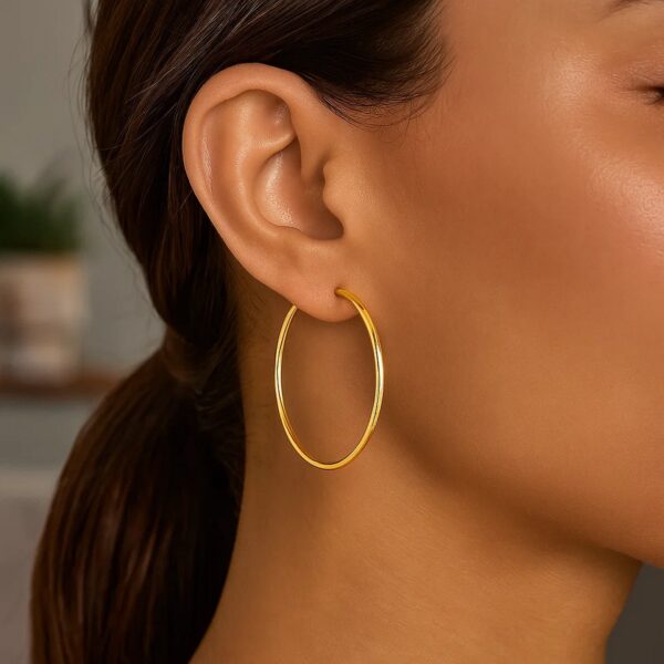 10k Yellow Gold Polished Hoop Earrings (2x40 mm) - alternate view 5