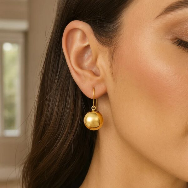 14k Yellow Gold Puffed Circle Shape Drop Earrings - alternate view 3