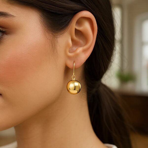 14k Yellow Gold Puffed Circle Shape Drop Earrings - alternate view 4