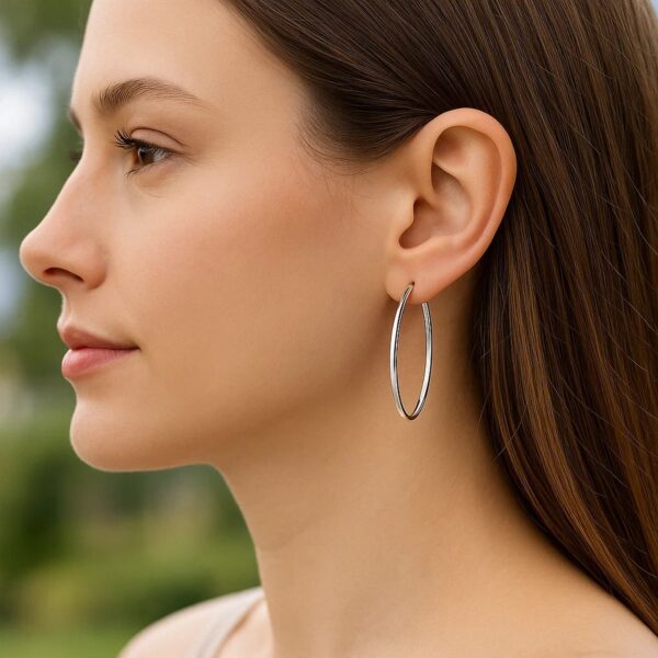 14k White Gold Slim Oval Shape Hoop Earrings - alternate view 3