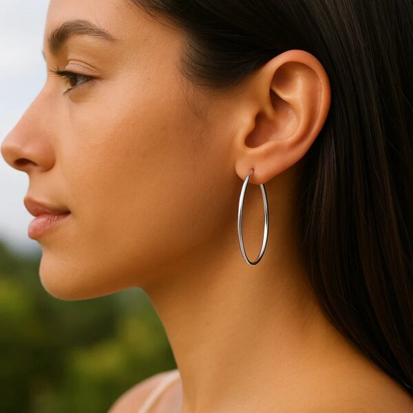 14k White Gold Slim Oval Shape Hoop Earrings - alternate view 4
