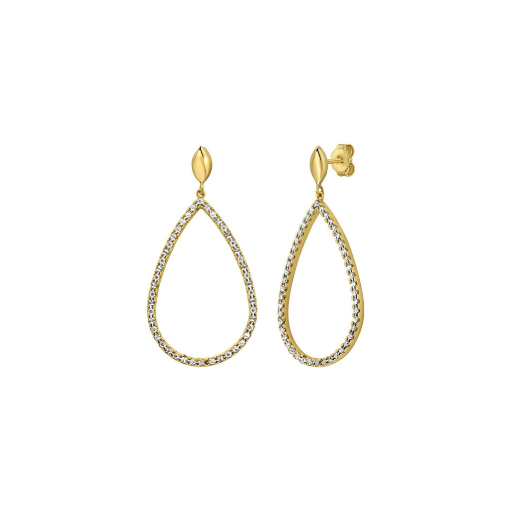 14K Two Tone Gold Diamon Oro Marquise Earrings - Two-Tone Gold
