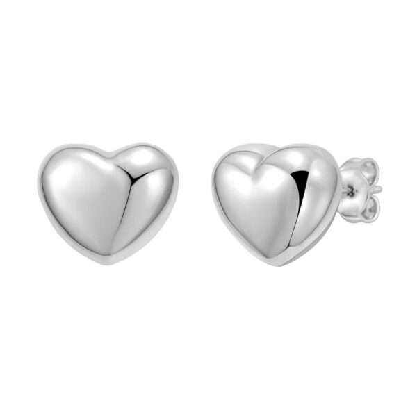 Sterling Silver Rhodium Plated Puffed Small Heart Stud Earrings - alternate view 2