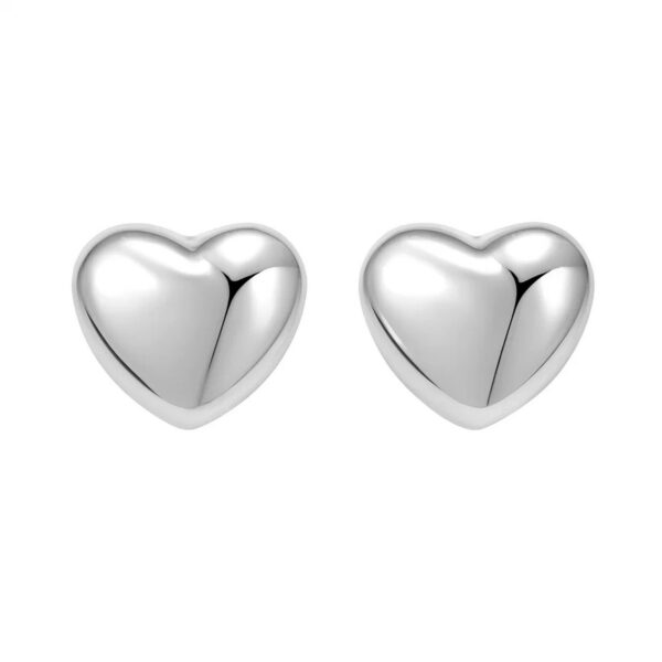 Sterling Silver Rhodium Plated Puffed Small Heart Stud Earrings - alternate view 3