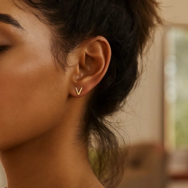 14K Yellow Gold Yours Truly Initial V Stud Earrings - alternate view 2