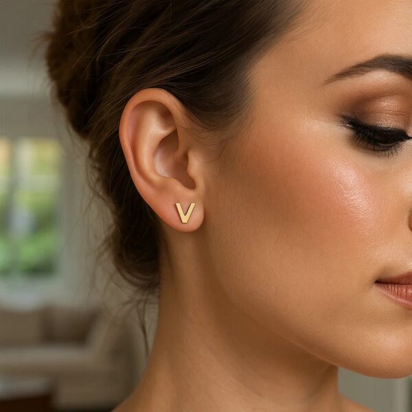 14K Yellow Gold Yours Truly Initial V Stud Earrings - alternate view 3