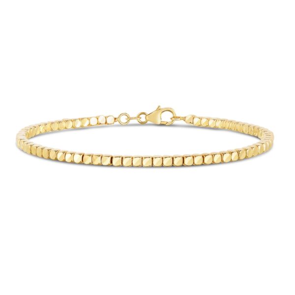 14k Yellow Gold High Polish Bead Cuff Bangle (2.40 mm) - alternate view 2