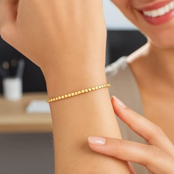 14k Yellow Gold High Polish Bead Cuff Bangle (2.40 mm) - alternate view 4