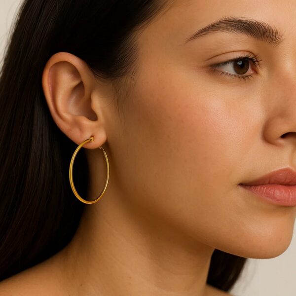 10k Yellow Gold Polished Hoop Earrings (3x25 mm) - alternate view 4