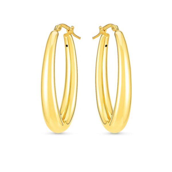 14k Yellow Gold Elongated Oval Hoops - alternate view 2