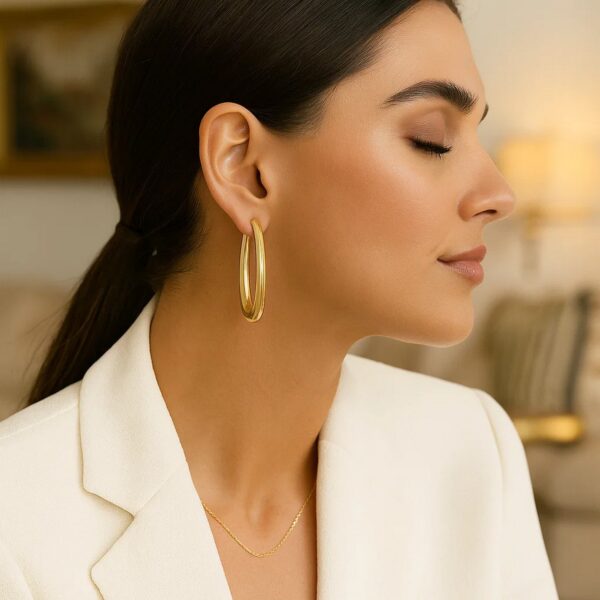 14k Yellow Gold Elongated Oval Hoops - alternate view 3