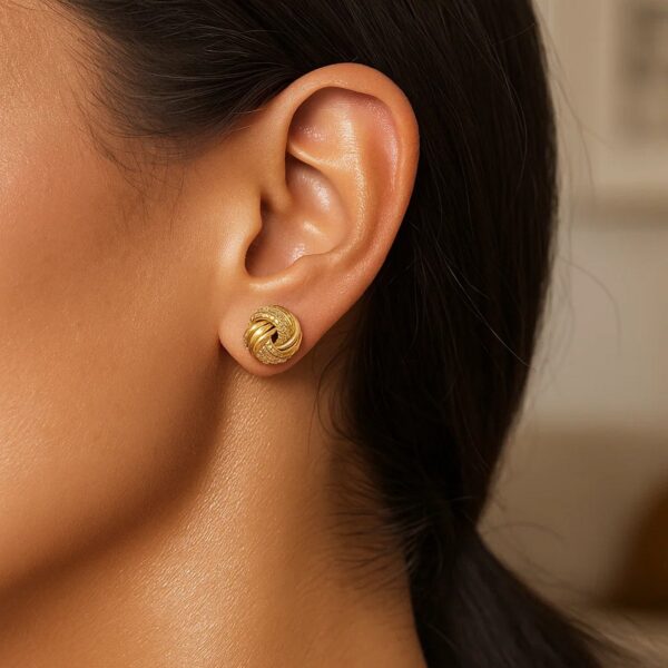 10k Yellow Gold Love Knot with Ridge Texture Earrings - alternate view 4