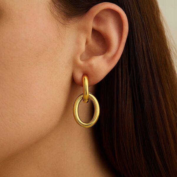 Interlocking Link Earrings in 14K Yellow Gold - alternate view 3