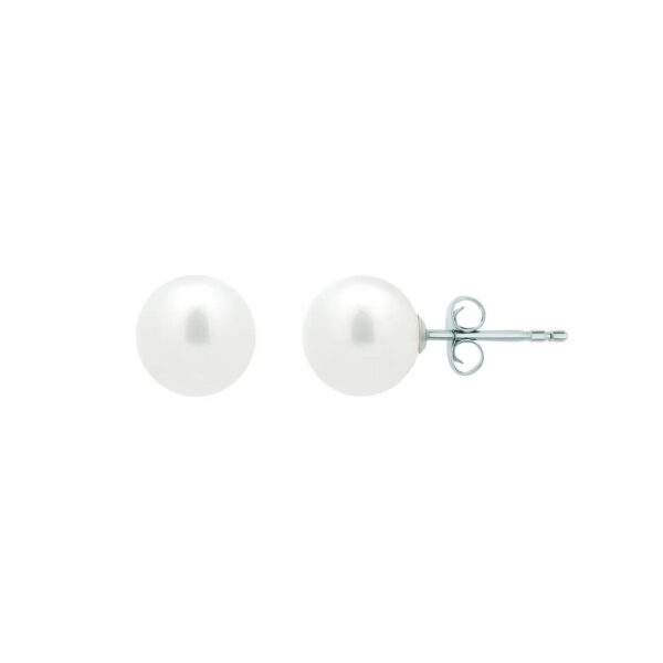 White Freshwater Cultured Pearl Stud Earrings in 14K White Gold (7.00 mm) - alternate view 2