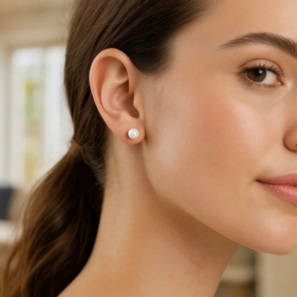White Freshwater Cultured Pearl Stud Earrings in 14K White Gold (7.00 mm) - alternate view 5