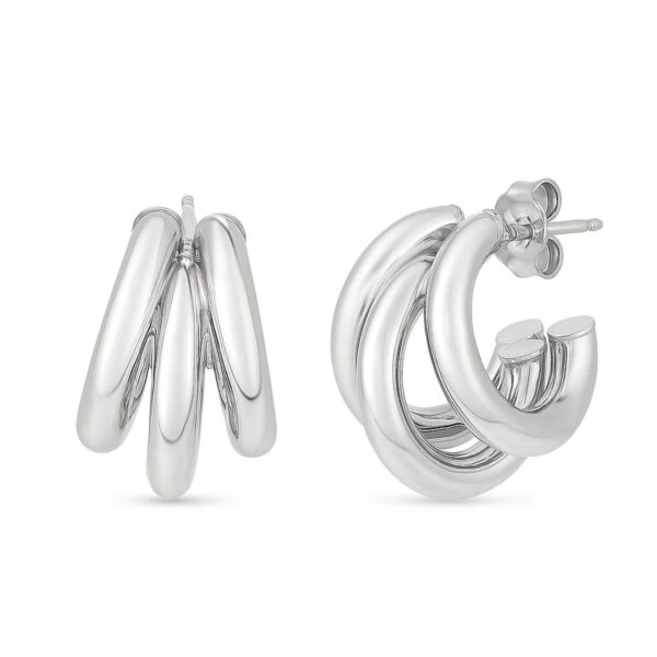 Sterling Silver Triple Barrelled Strand Hoop Earrings - alternate view 2